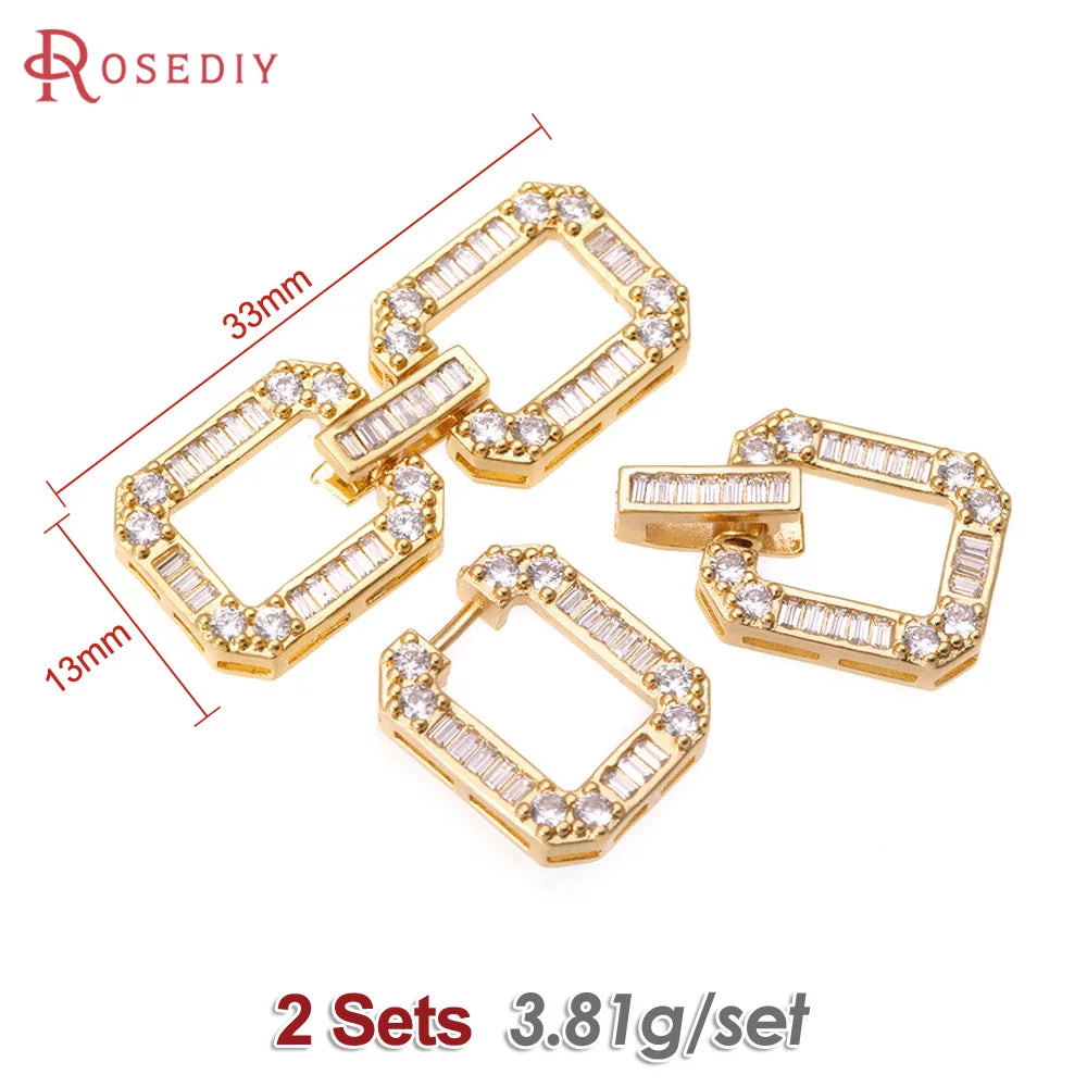 18K Gold Color Brass Zircon Round Shape Bracelets Connect Clasps High Quality Diy Jewelry Accessories Jewellery Making Materials