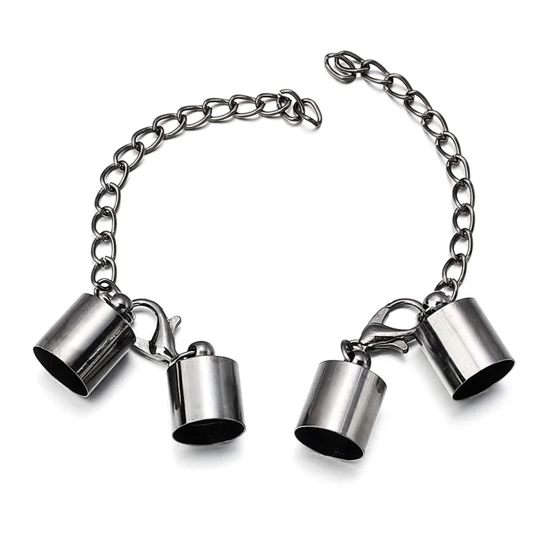 10Sets Leather Cord End Caps With Lobster Clasp Extending Chain For Jewelry Making DIY Bracelet Necklace Connectors Accessories
