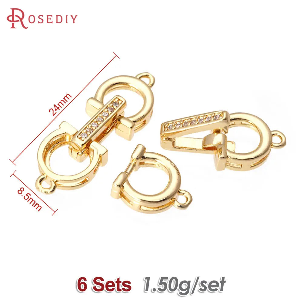 18K Gold Color Brass Zircon Round Shape Bracelets Connect Clasps High Quality Diy Jewelry Accessories Jewellery Making Materials