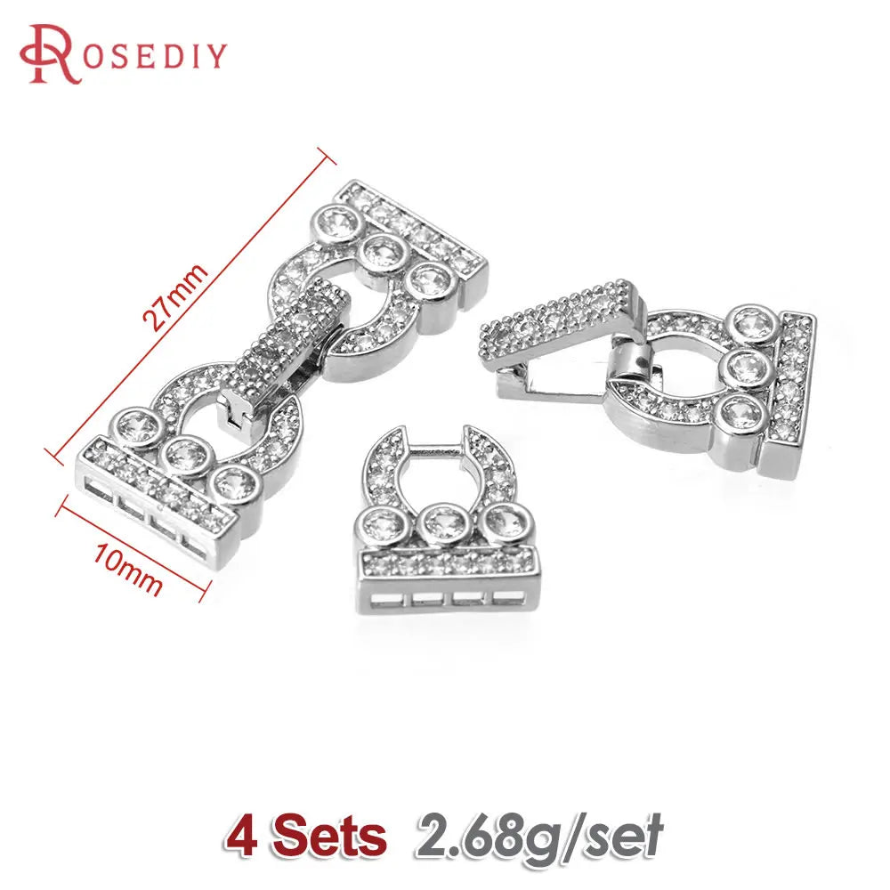 18K Gold Color Brass Zircon Round Shape Bracelets Connect Clasps High Quality Diy Jewelry Accessories Jewellery Making Materials