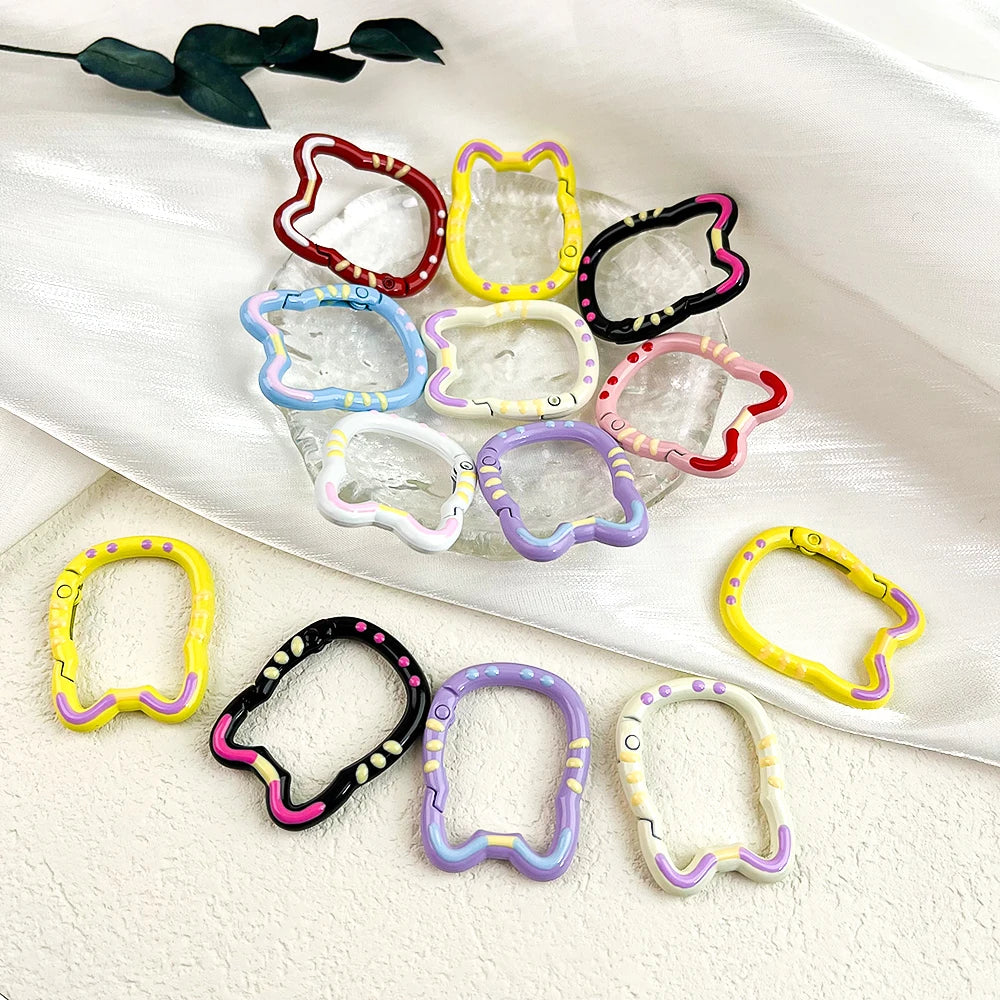 5 Pieces Macaron Kitten Spring Buckle Open Alloy Keychain Buckle for DIY Buckle Connector