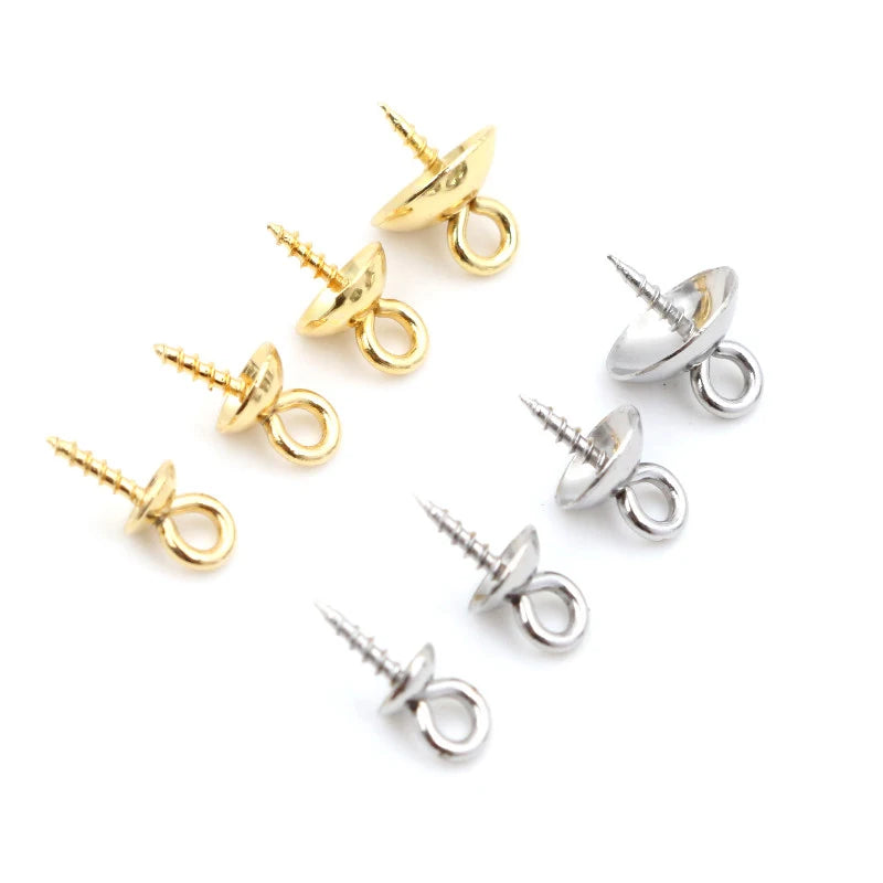 30pcs Screw Eyes Bails Top Drilled Beads End Caps Stainless Steel DIY Charms Connectors Jewelry Making Findings Accessories