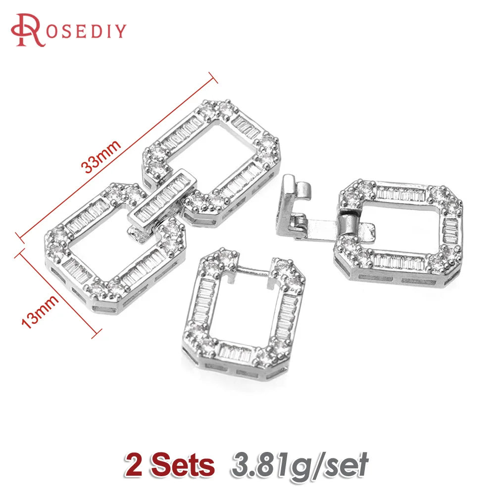 18K Gold Color Brass Zircon Round Shape Bracelets Connect Clasps High Quality Diy Jewelry Accessories Jewellery Making Materials