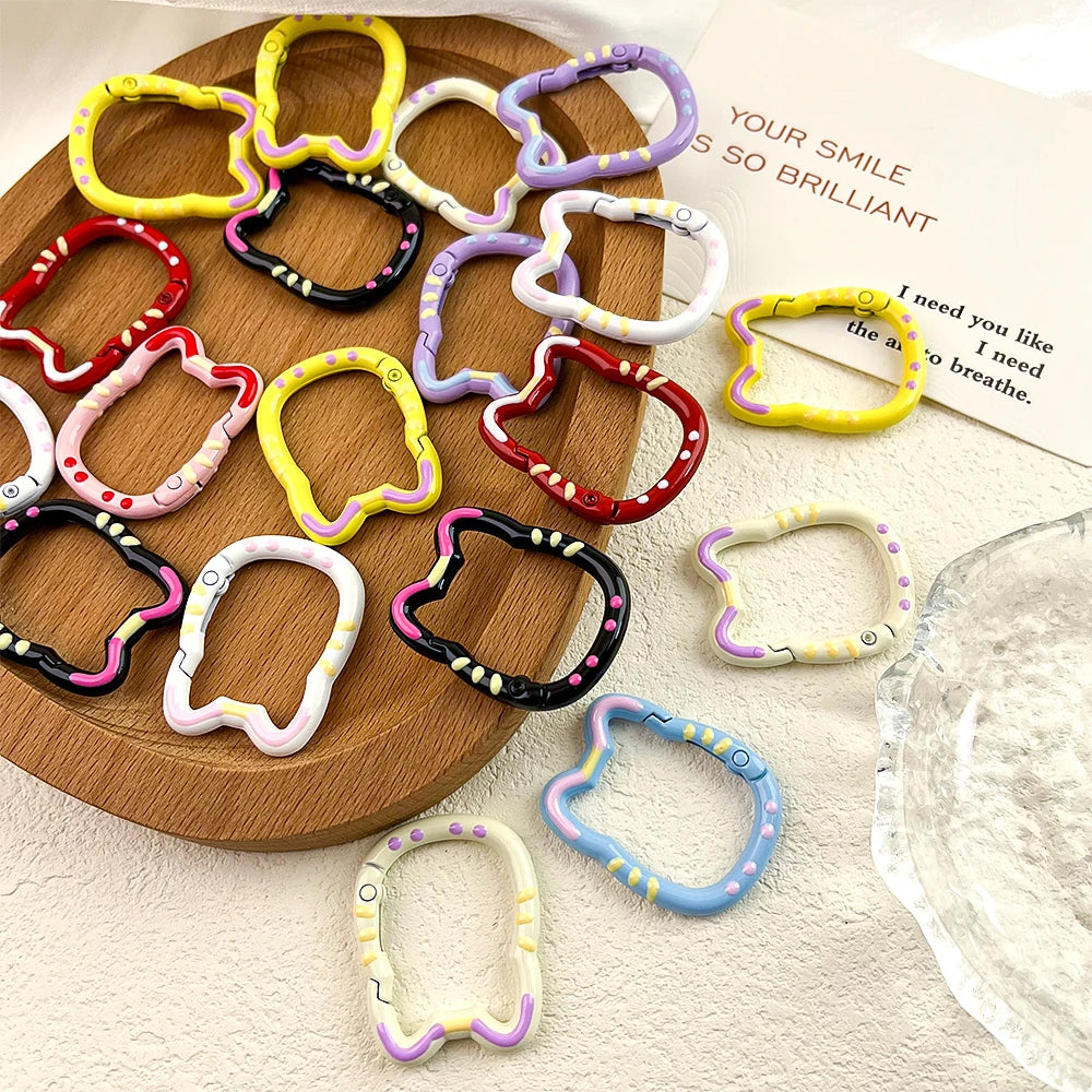 5 Pieces Macaron Kitten Spring Buckle Open Alloy Keychain Buckle for DIY Buckle Connector