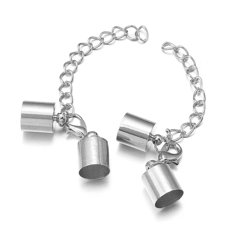 10Sets Leather Cord End Caps With Lobster Clasp Extending Chain For Jewelry Making DIY Bracelet Necklace Connectors Accessories