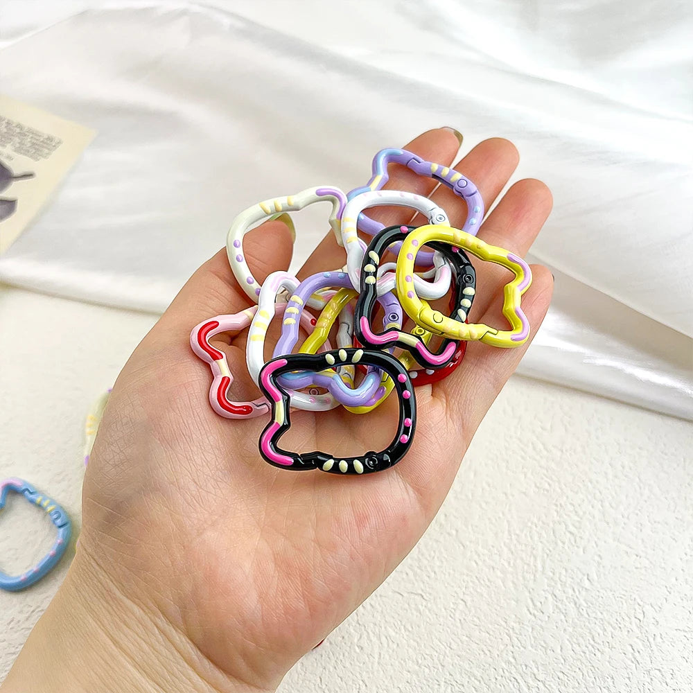 5 Pieces Macaron Kitten Spring Buckle Open Alloy Keychain Buckle for DIY Buckle Connector