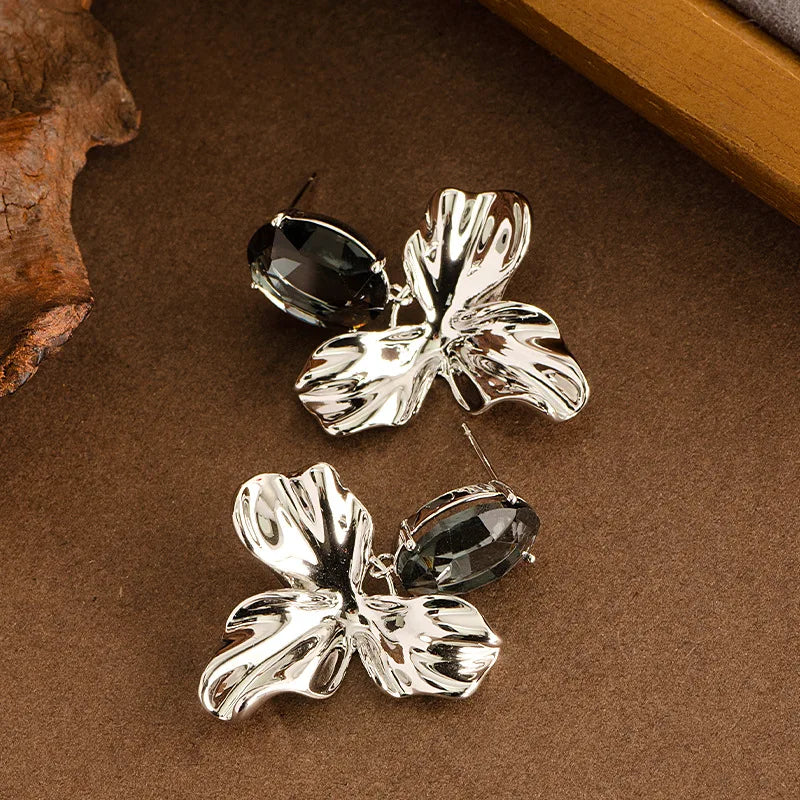 S925 Silver Needle Fashion Irregular Flower Diamond Zircon Earrings Femininity Versatile Premium Sense Plated Real Gold Earrings