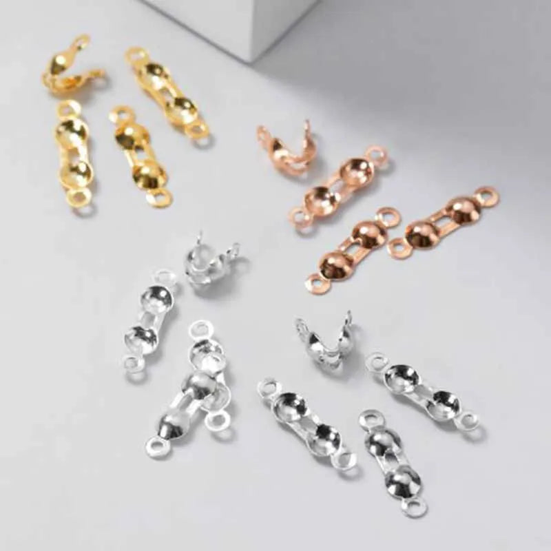 10pcs Genuine Real Pure Solid 925 Sterling Silver Closure End Beads Clasps Clips Gold Crimp Connector DIY Jewelry Making Finding