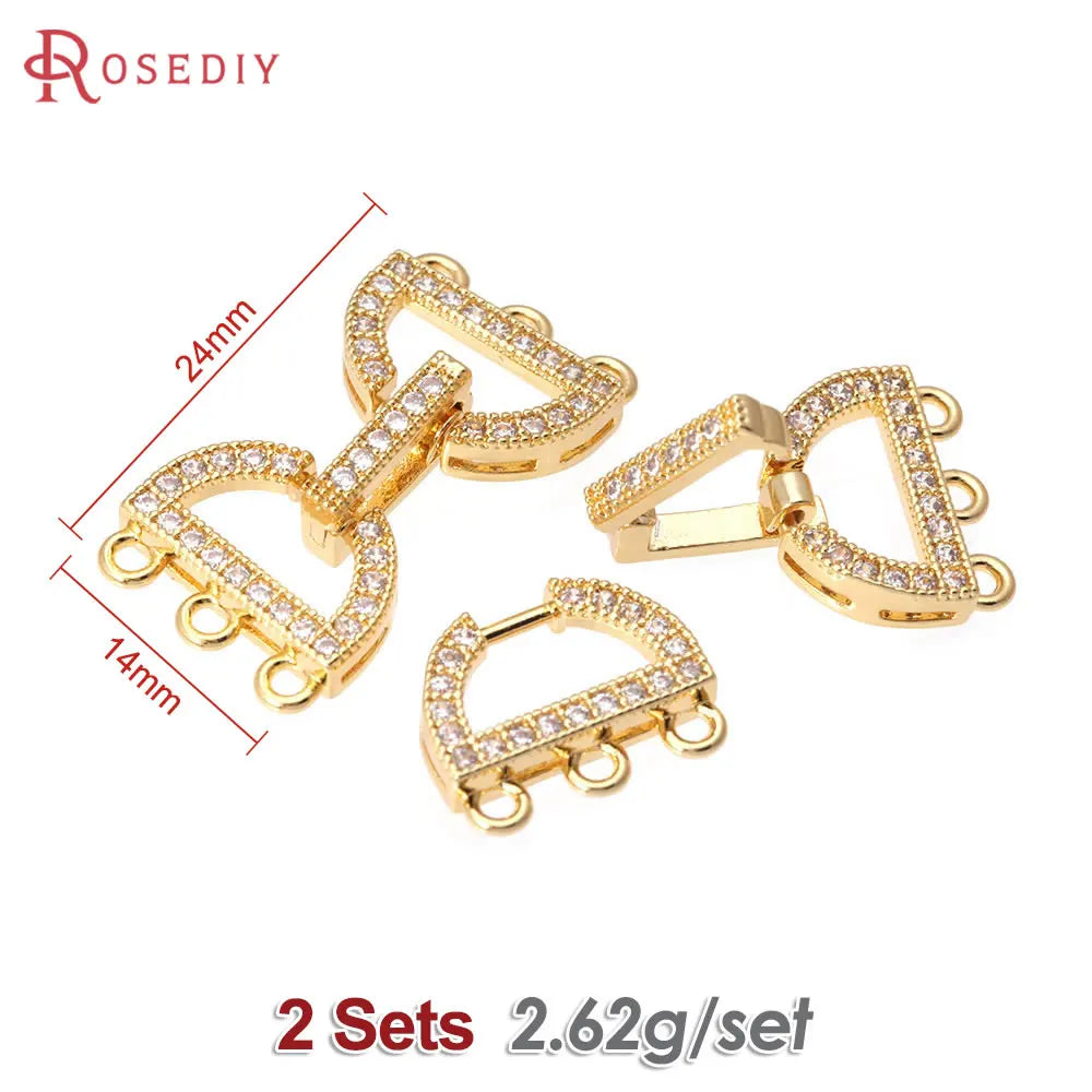 18K Gold Color Brass Zircon Round Shape Bracelets Connect Clasps High Quality Diy Jewelry Accessories Jewellery Making Materials