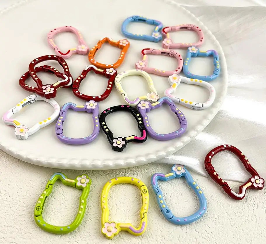 5 Pieces Macaron Kitten Spring Buckle Open Alloy Keychain Buckle for DIY Buckle Connector