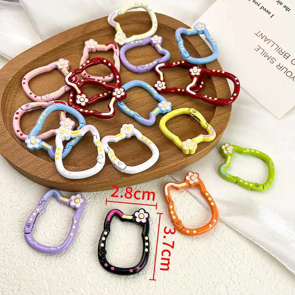 5 Pieces Macaron Kitten Spring Buckle Open Alloy Keychain Buckle for DIY Buckle Connector