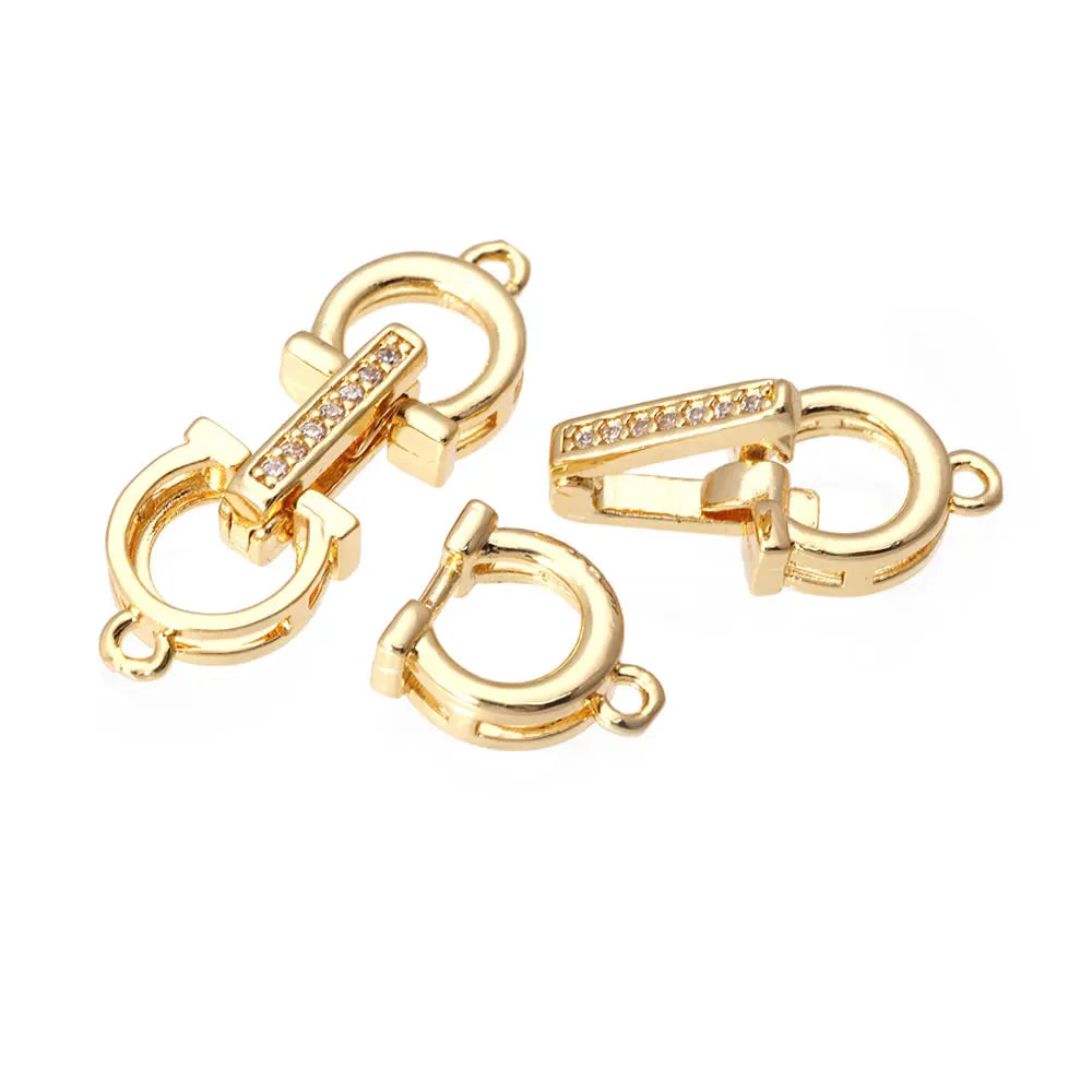 18K Gold Color Brass Zircon Round Shape Bracelets Connect Clasps High Quality Diy Jewelry Accessories Jewellery Making Materials