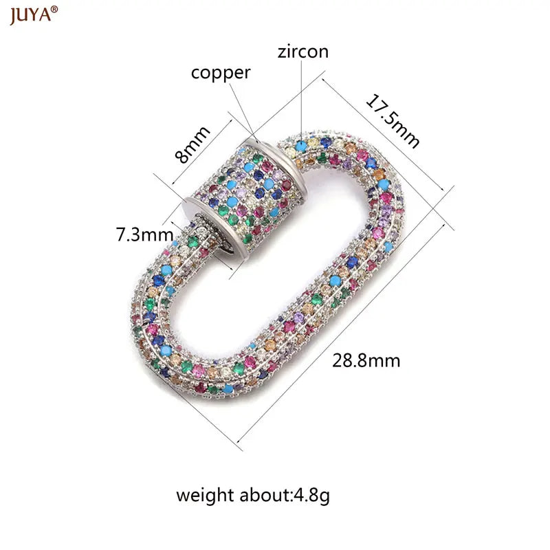 JUYA Luxury Pave Zircon Carabiner Clasps Spiral Lock Fastener Full Diamond Charms For DIY Fashion Jewelry Supplies Accessories