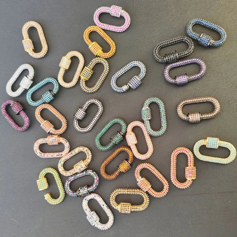 JUYA Luxury Pave Zircon Carabiner Clasps Spiral Lock Fastener Full Diamond Charms For DIY Fashion Jewelry Supplies Accessories