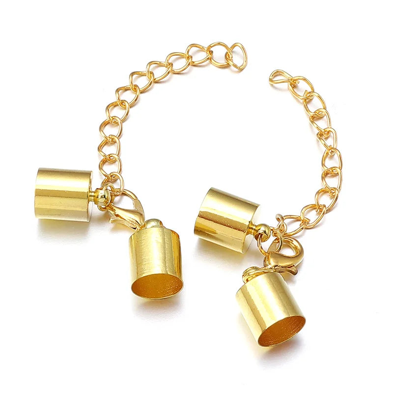10Sets Leather Cord End Caps With Lobster Clasp Extending Chain For Jewelry Making DIY Bracelet Necklace Connectors Accessories