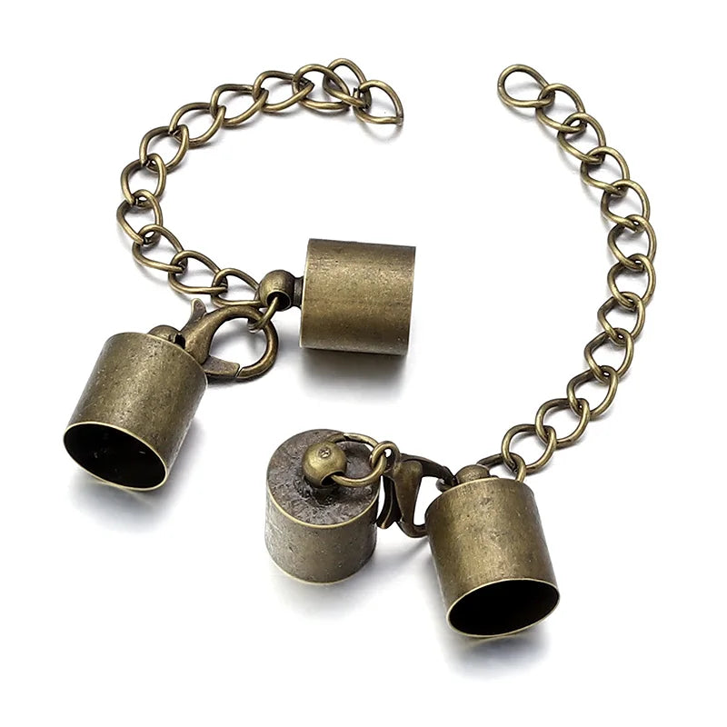 10Sets Leather Cord End Caps With Lobster Clasp Extending Chain For Jewelry Making DIY Bracelet Necklace Connectors Accessories