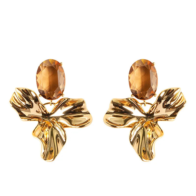 S925 Silver Needle Fashion Irregular Flower Diamond Zircon Earrings Femininity Versatile Premium Sense Plated Real Gold Earrings
