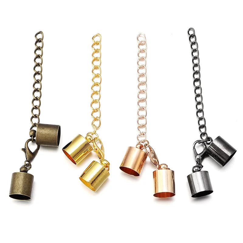 10Sets Leather Cord End Caps With Lobster Clasp Extending Chain For Jewelry Making DIY Bracelet Necklace Connectors Accessories