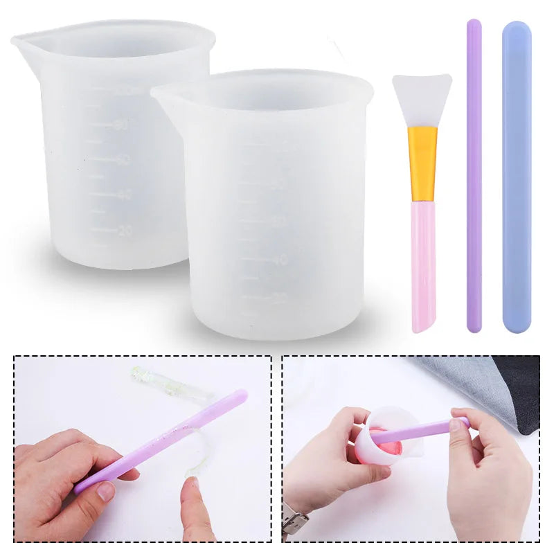 100ML Silicone Measuring Cup Graduated Beaker Epoxy Resin Glue Tools Reused Silicone Round Stirring Rod Measuring Tools