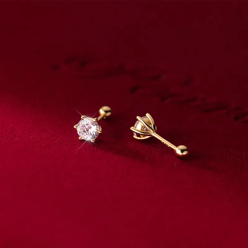 TrustDavis Real 925 Sterling Silver Fashion Gold Six Claw 3/4/5mm CZ Screw Stud Earrings For Women Wedding Fine Jewelry DA2712