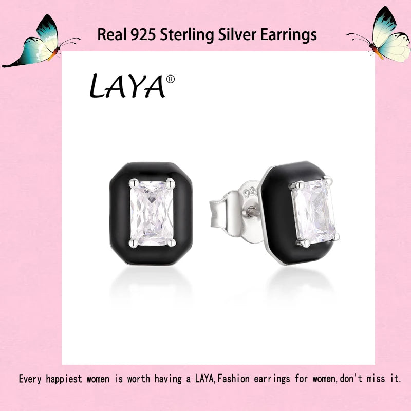 925Sterling Silver Fashion Simplicity Synthetic Crystal White Enamel Stud Earrings For Women's Party High Quality Trendy Jewelry
