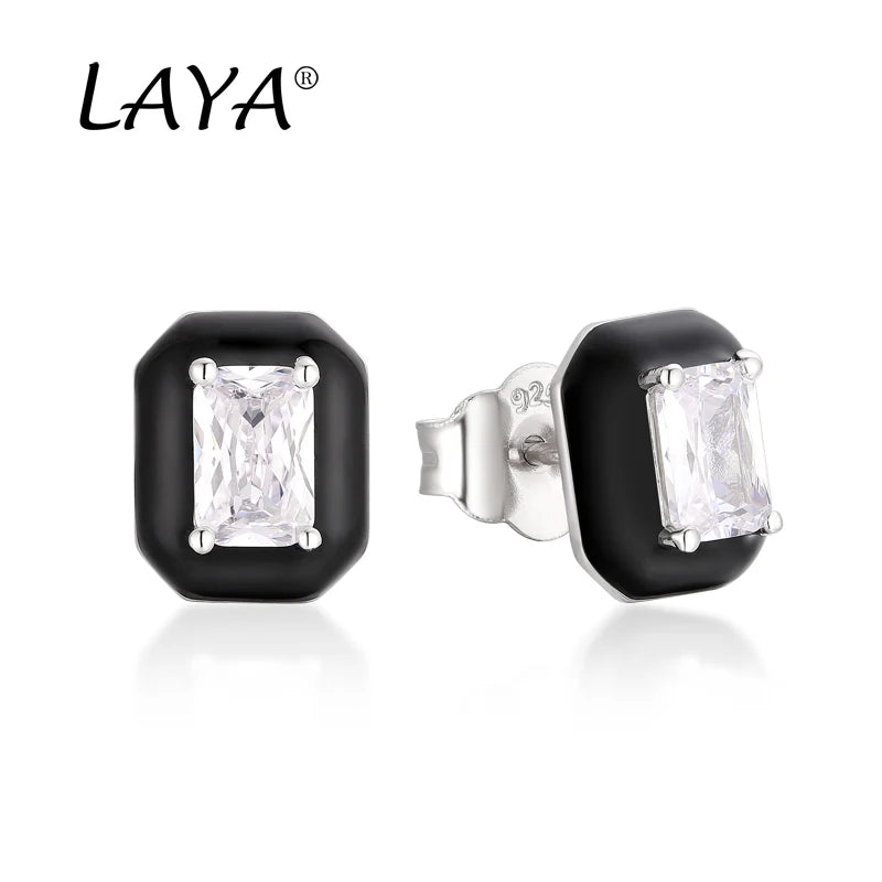 925Sterling Silver Fashion Simplicity Synthetic Crystal White Enamel Stud Earrings For Women's Party High Quality Trendy Jewelry
