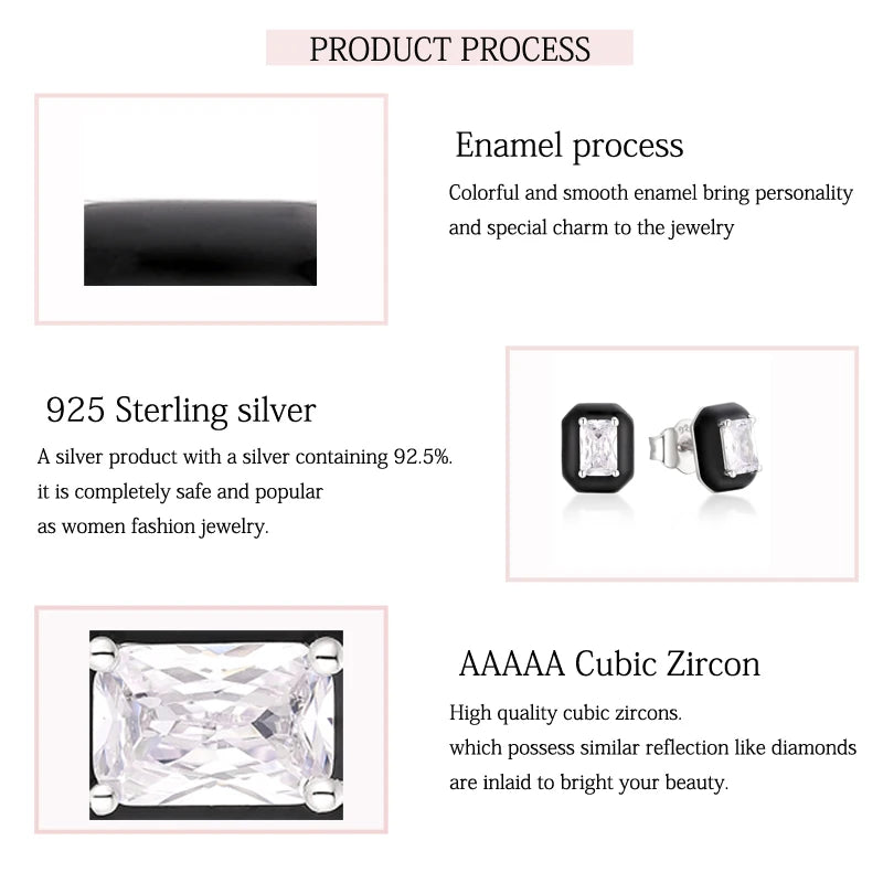 925Sterling Silver Fashion Simplicity Synthetic Crystal White Enamel Stud Earrings For Women's Party High Quality Trendy Jewelry