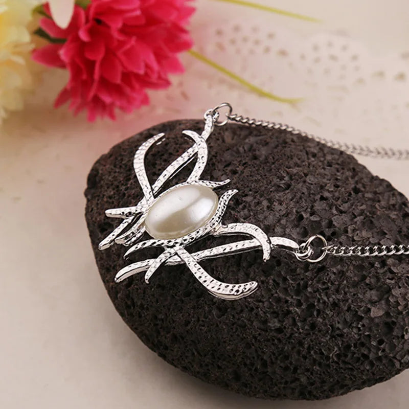 Movie Jewelry Cosplay Wholesale Elves Galadriel Queen Necklace JJR Tolkien Fantasy Fashion Faux  Pearl Silver Color Pendant