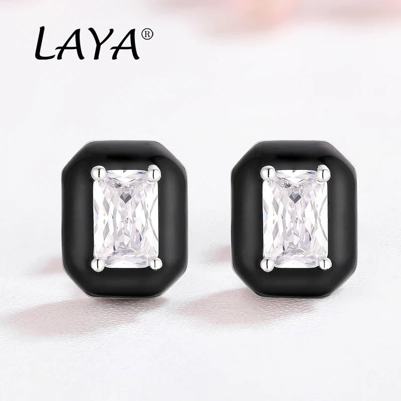 925Sterling Silver Fashion Simplicity Synthetic Crystal White Enamel Stud Earrings For Women's Party High Quality Trendy Jewelry