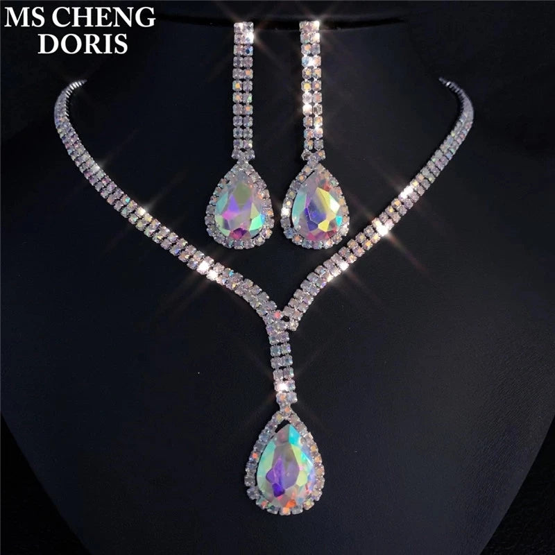 Fashion Wedding Bridal Jewelry Sets For Women Rhinestone Austrian Crystal Jewelry Set Bracelet Earrings Set Indian Accessories