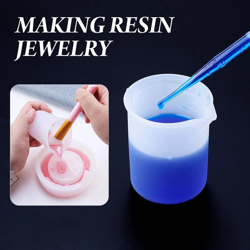 100ML Silicone Measuring Cup Graduated Beaker Epoxy Resin Glue Tools Reused Silicone Round Stirring Rod Measuring Tools