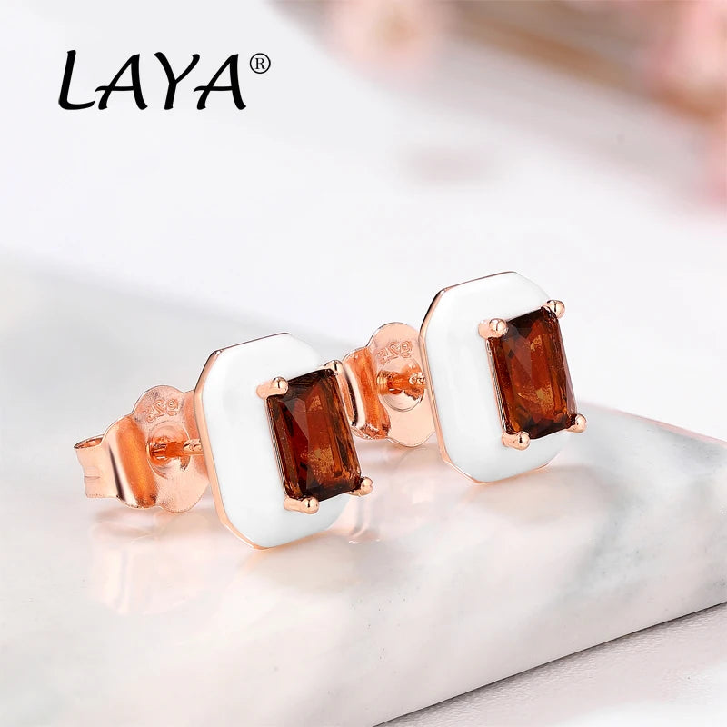 925Sterling Silver Fashion Simplicity Synthetic Crystal White Enamel Stud Earrings For Women's Party High Quality Trendy Jewelry
