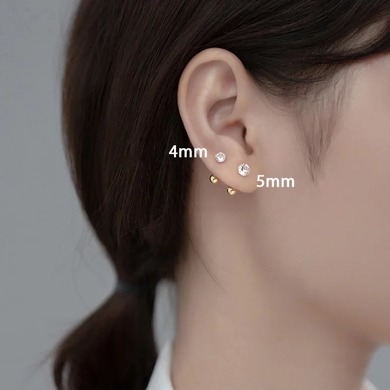 TrustDavis Real 925 Sterling Silver Fashion Gold Six Claw 3/4/5mm CZ Screw Stud Earrings For Women Wedding Fine Jewelry DA2712