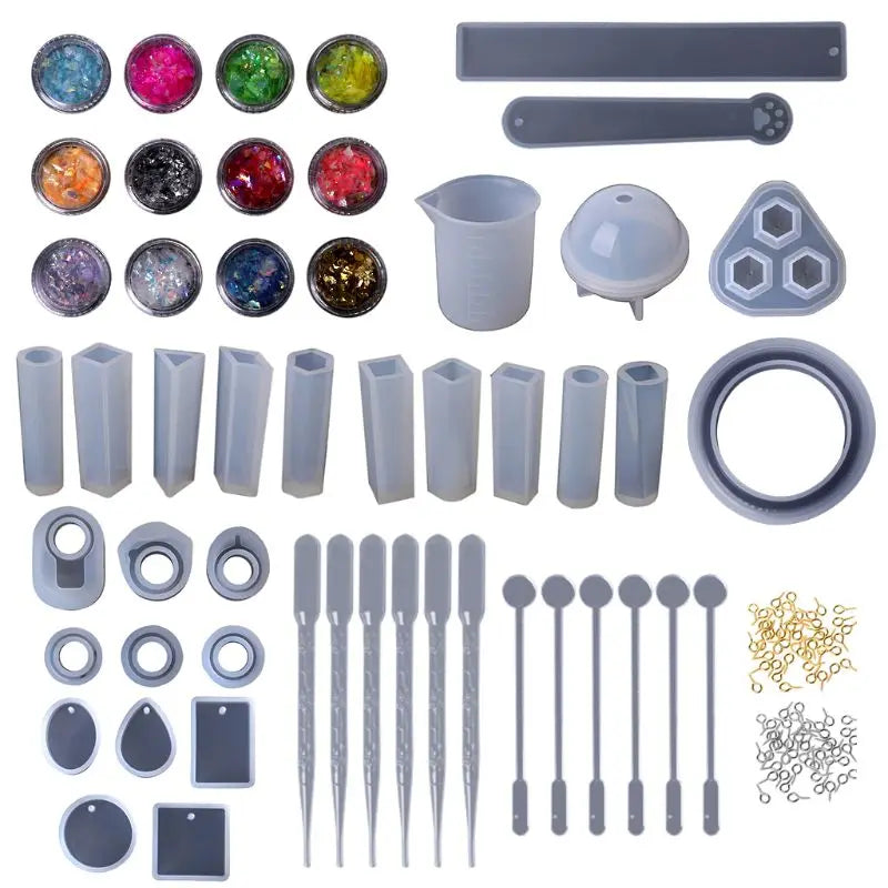 1 Set Epoxy Resin Kit DIY Jewelry Making Tools Shiny Powder Cup Silicone Mold Necklace Pendant Ring Gifts Handmade Creative