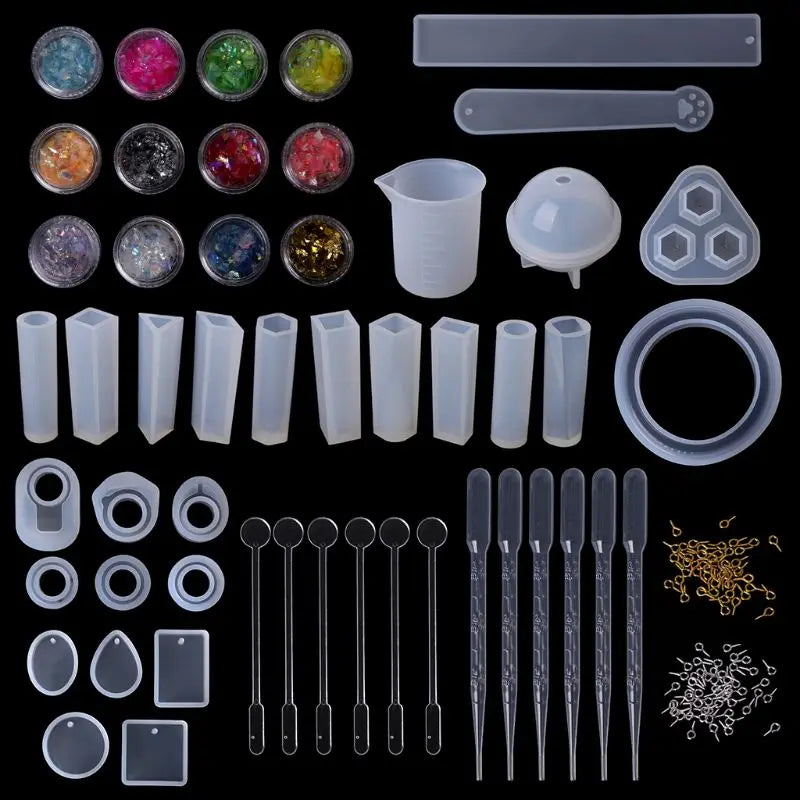 1 Set Epoxy Resin Kit DIY Jewelry Making Tools Shiny Powder Cup Silicone Mold Necklace Pendant Ring Gifts Handmade Creative
