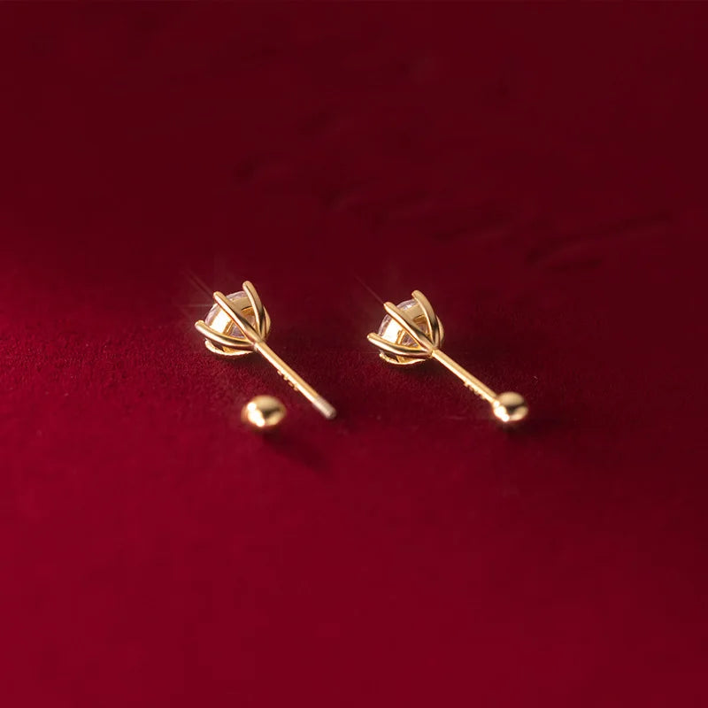 TrustDavis Real 925 Sterling Silver Fashion Gold Six Claw 3/4/5mm CZ Screw Stud Earrings For Women Wedding Fine Jewelry DA2712
