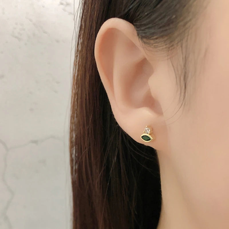 925 Sterling Silver Needle Luxury Green Series Small Hoop Earrings for Women 24K Gold Earrings Trend Jewelry Ear Accessories