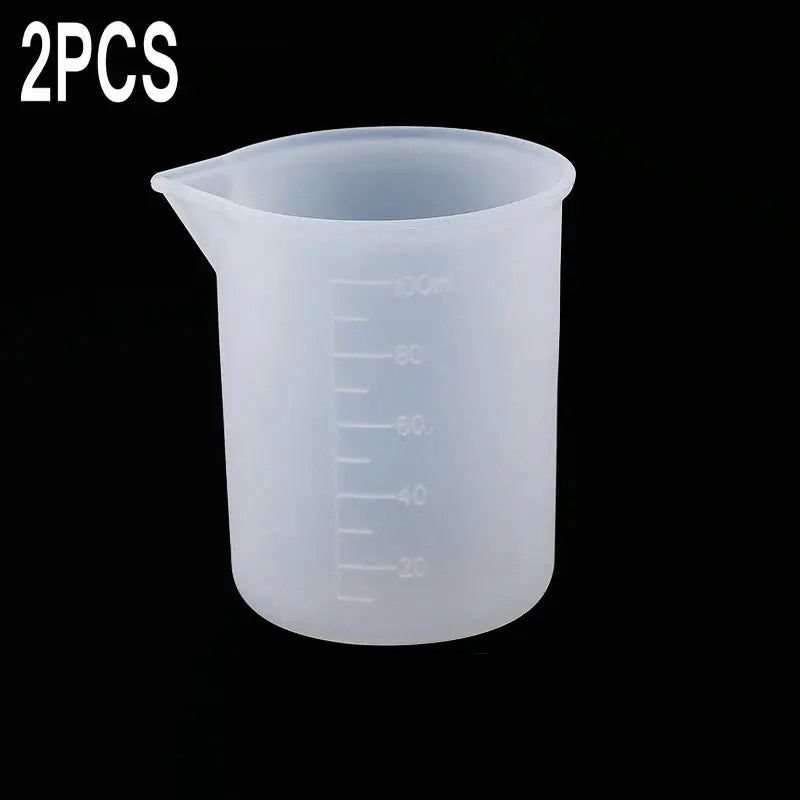 100ML Silicone Measuring Cup Graduated Beaker Epoxy Resin Glue Tools Reused Silicone Round Stirring Rod Measuring Tools
