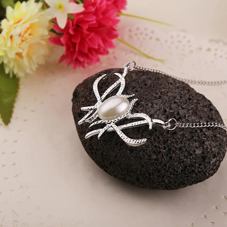 Movie Jewelry Cosplay Wholesale Elves Galadriel Queen Necklace JJR Tolkien Fantasy Fashion Faux  Pearl Silver Color Pendant