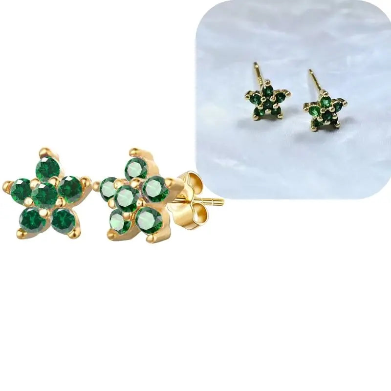 925 Sterling Silver Needle Luxury Green Series Small Hoop Earrings for Women 24K Gold Earrings Trend Jewelry Ear Accessories