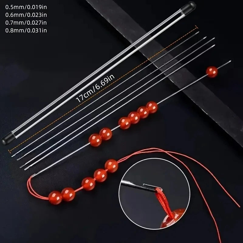 1/3/5pcs Beaded Needles With Steel Needles, Long And Thin Beaded Leads, Side Threaded Hooks And Beads For DIY Handmade Jewelry