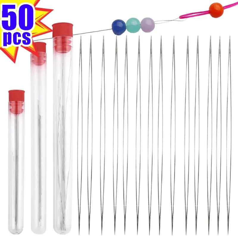 5/50Pcs Beading Needles Pins Set with Central Opening Curved Steel Needles for Bead Straight Beaded Needle Sewing Accessories