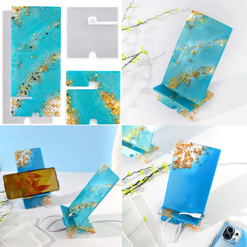 DIY Mobile Phone Holder Mirror Silicone Mold Creative Desktop Phone Stand Tablet Bracket Epoxy Resin Molds Home Office Tools