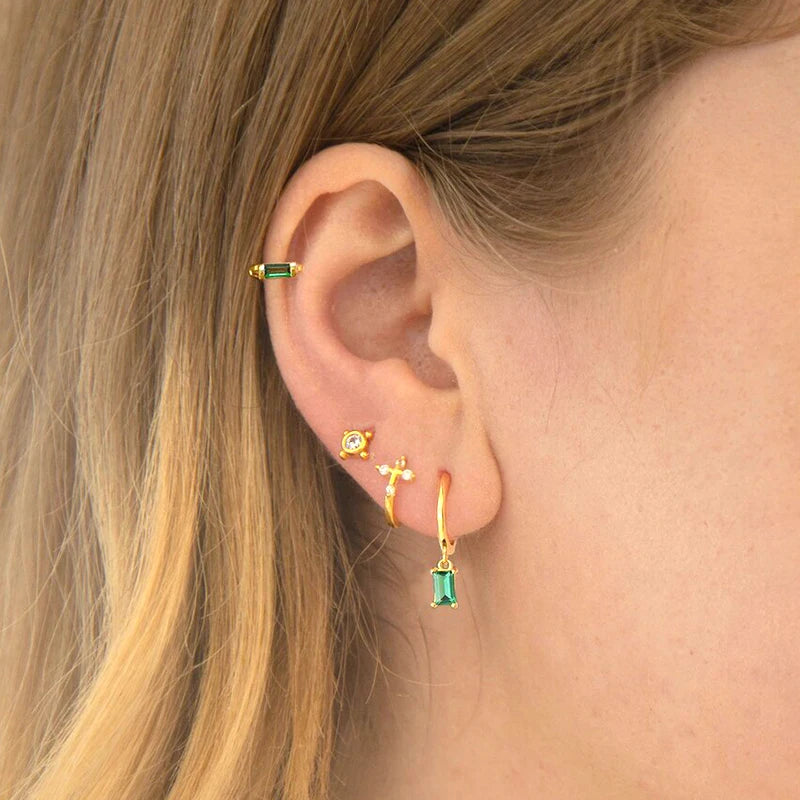 925 Sterling Silver Needle Luxury Green Series Small Hoop Earrings for Women 24K Gold Earrings Trend Jewelry Ear Accessories