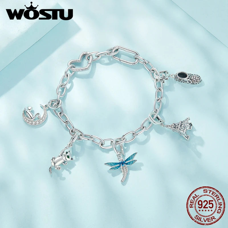 WOSTU 925 Sterling Silver Trendy Multifunctional DIY Bracelet Bangles for Women Wedding Dating Gift Fine Jewelry Fit Small charm