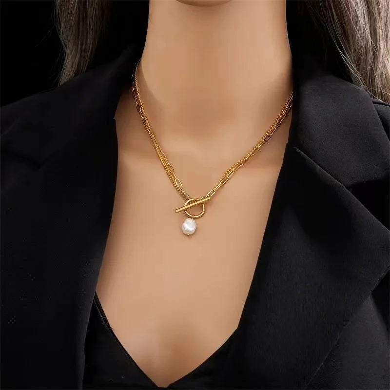 Trend Elegant Jewelry Wedding Big Pearl Pendant Chain Necklace For Women Fashion White Imitation Pearl Choker Necklace