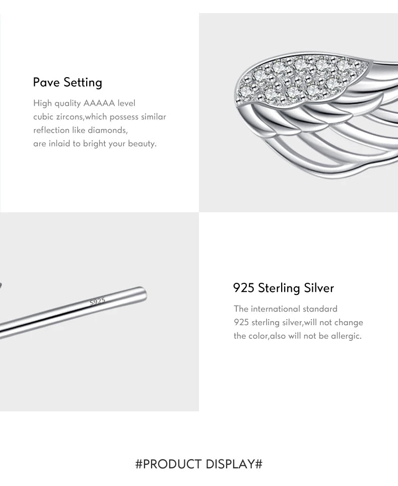 MODIAN Real 925 Sterling Silver Angel Wings Simple Stud Earrings Trendy Earrings For Women Birthday Anniversary Jewelry Gift