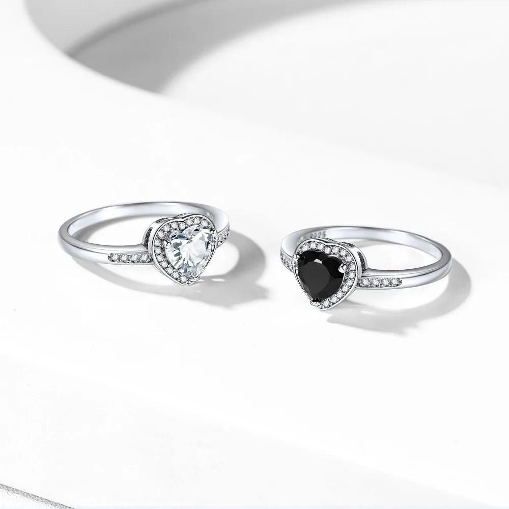 U7 925 Sterling Silver Wedding Rings for Woman Size 5 -12 Black White Crystal CZ Anniversary Dainty Jewelry Gift for Wife