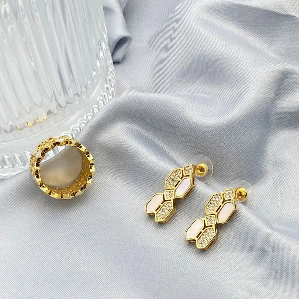 HOT  Jewelry Sets For Woman Wedding Parties Jewellery Necklace Earrings Rings Bracelets For Gift Plating18k With CZ White shell