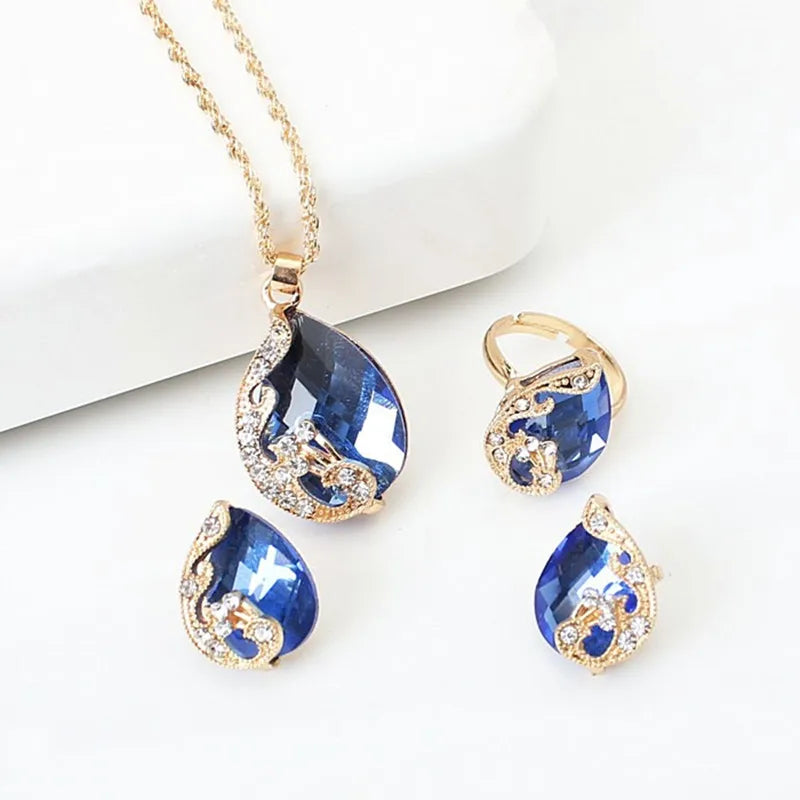 2025 Exquisite Jewelry Sets 5 Colors Crystal Earring/Necklace/Adjust Ring Noble Peacock Set Wedding Party Bijoux Accessories